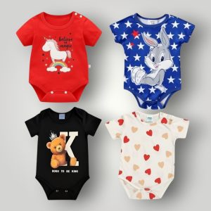 Premium Baby Romper Collection – 4 Designs × 1 Size (0–12 Months)