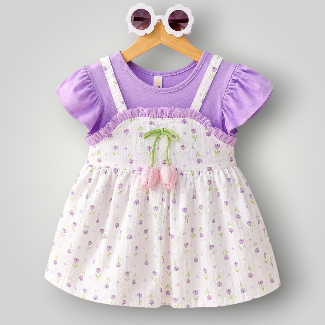 Baby Girls Floral Princess Dress Set – Soft Cotton & Printed Pinafore | XXL (18-24 Months)