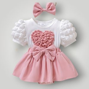 Baby Girls Pink Princess Dress Set – Soft Satin & Ribbed Cotton | 9-12 Months