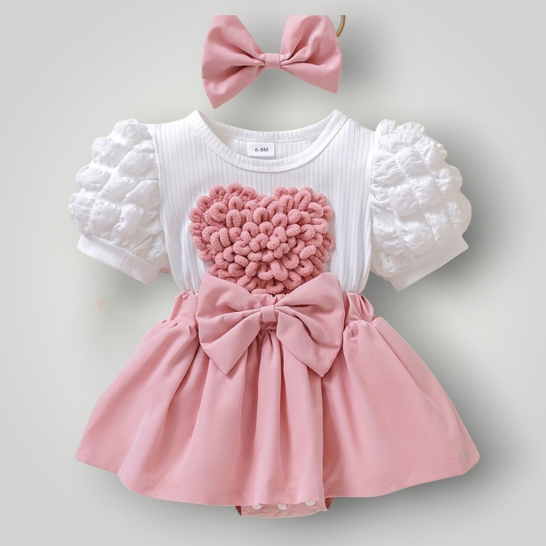 Baby Girls Pink Princess Dress Set – Soft Satin & Ribbed Cotton | 9-12 Months