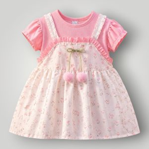 Baby Girls Floral Princess Dress Set – Soft Cotton & Printed Pinafore | XXL (18-24 Months)